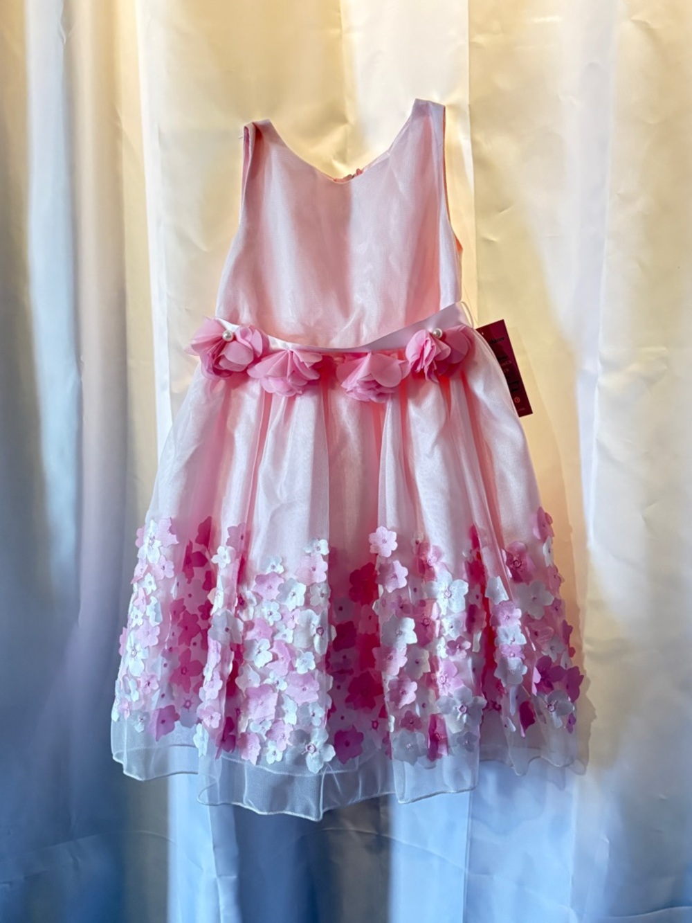 Girls' Pink Floral Appliqué Party Dress
